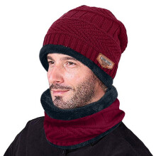 karymi Men Warm Beanie Winter Thicken Hat and Scarf Two-Piece Knit Windproof Cap Two-Piece Wolf Baseball Mat Hiking Accessories Holiday