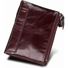 Men's Folding Double Zip Wallet RFID Blocks Retro Short Coin Purse