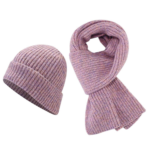 Conjunto de gorro e luvas de lã tricotadas para mulheres