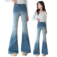 Vintage-inspirerte, utsvingte denimjeans for unge kvinner – koselige, stretch-bootcut-bukser, hverdagslig og avslappet bruk med elastisk midje