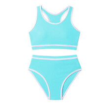 AWZXDE Mädchen Bikini Zweiteiler, einfarbig, Schnürung, Strandbademode, UPF50+, verstellbare Träger, für Pool, Ozean-Mintgrün