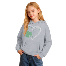 AWZXDE St. Patrick's Day Mädchen Kapuzenpullover, kuscheliges, lässiges Sweatshirt mit Aufdruck und Vordertasche, Grau, 7-8 Jahre