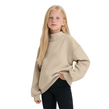 AWZXDE Flickor Varm Vintertröja Mjuk Mysig Höghalsad Sweatshirt För Barn Beige, 11-13 År