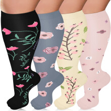 Lot de 4 paires de chaussettes de compression grandes tailles pour femmes et hommes, 20-30 mmHg, chaussettes de soutien extra larges pour mollets et