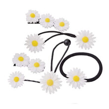 Juego de 18 pinzas para el cabello con forma de flor de margarita y gomas elásticas.