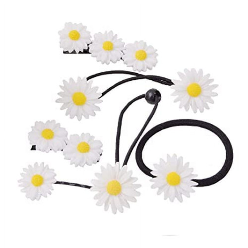 Set di 18 fermagli e elastici per capelli a forma di margherita.