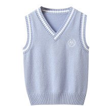 Colete infantil de tricô AWZXDE, sem mangas, com estampa xadrez, ideal para usar na escola, no outono e na primavera, azul claro, tamanho 6-7 anos.