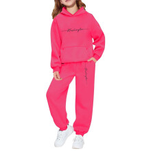 AWZXDE Children Letter Print Hooded Sweatshirt No Drawstring For Casual Outdoor Wear Girls Clothes Ages 2 To 14 Hot Pink,10-11 Years
