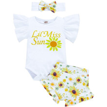Morttic Nyfødte Baby Pigetøj Flæser Sommer Romper Blomster Solsikke Bund Shorts 3 stk. Outfits (Solsikke, 0-3m)
