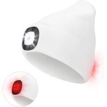 Morttic LED Beanie Hat, 2 Lights, Rechargeable, 3 Modes, Hands-Free Headlamp Cap, Warm Knitted Winter Hat for Walking/Running/Camping/Hunting (White)