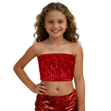 AWZXDE Top a fascia corto con paillettes scintillanti per bambine, ideale per danza, cheerleading, foto e abbigliamento per bambini, colore rosso,