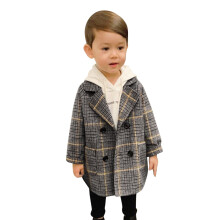 Trench-coat élégant en laine à double carreaux pour garçons et filles (1-5 ans, gris, 12-18 mois)