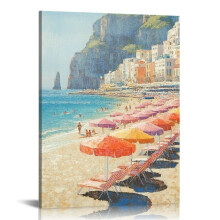 Retro Sea Beach Canvas Wall Art, 12x16in – Living Room, Bathroom, Bedroom, Office Decor
