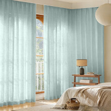 Decorative Decor, Linen Sheer Curtain Thick Cotton Linen Drape - 2 Pieces (Mint Green)
