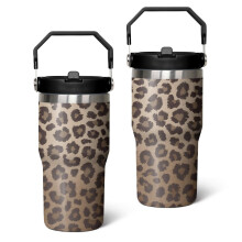 20 Oz Brown Leopard Print Tumbler with Lid & Straw – Birthday, Holiday Gift for Women/Men – Compatible with Standard Cup Holders