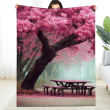 Cherry Blossom Tree Print Flannel Blanket, 40x50in – Soft, Warm, Durable for Bed, Sofa, Travel, Camping; Multi-purpose Gift