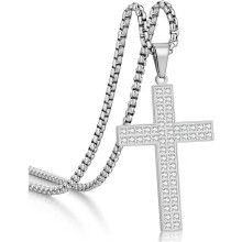 Necklace Silver Mens Cross Necklace Stainless Steel Cross Pendant Necklace for Men Jesus Christ Cross Necklace Gold Cross Necklace