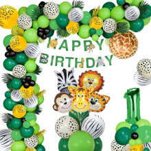 Safari Birthday Decorations, Jungle Baby Shower Decorations for Boys Forest Animal Balloons Happy Birthday Banner Wild Thing Party Supplies