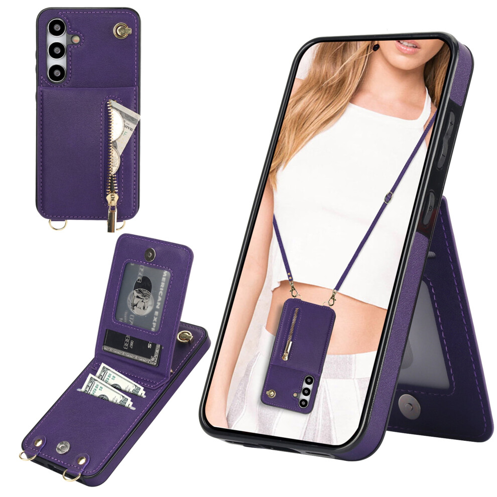 Pu Leather Crossbody Wallet Case With Zipper & Kickstand For Compatible With Samsung Galaxy S24 Â Zp Purple 9028731659350