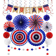 Set de 26 piezas de decoraciones patrióticas para fiestas: abanicos y serpentinas de EE. UU.