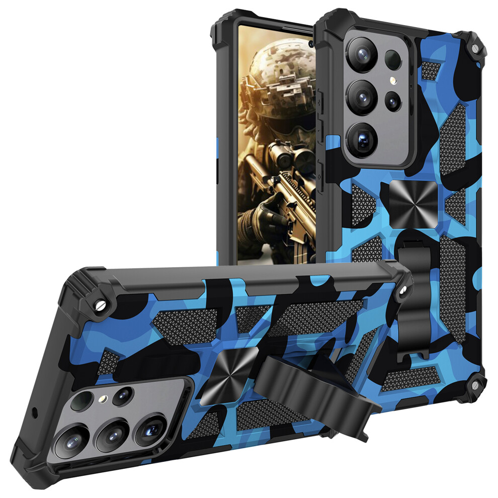 Camouflage Case With Kickstand For Samsung Galaxy S25 Ultra Â Military-Grade Shockproof, Built-In Stand, Dark Blue 9028731658513