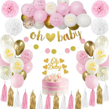 YANSION Pink & White Baby Shower Decorations for Girls – Balloons, Oh Baby Banner, Compatible with Baby Shower Parties