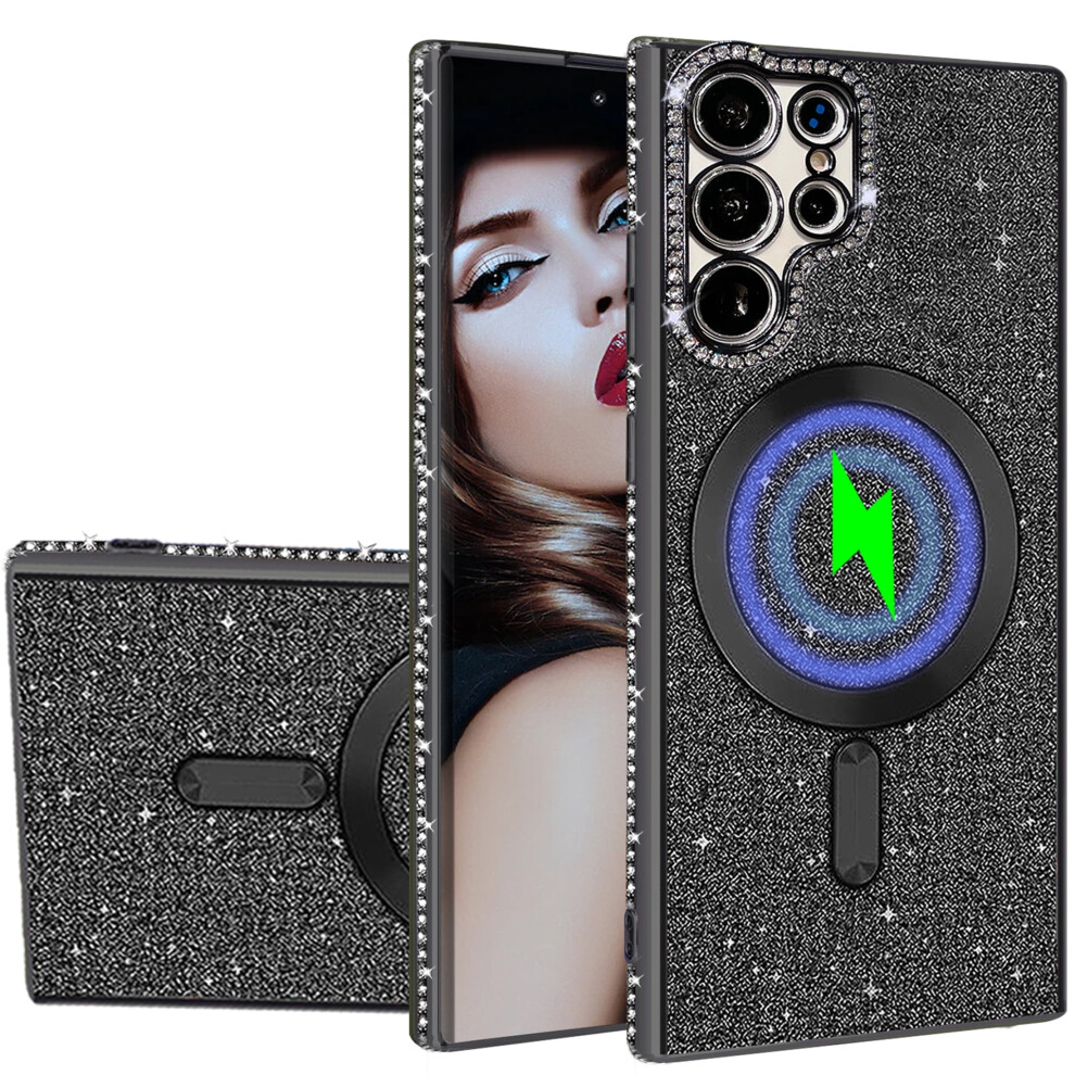 Glitter Tpu Clear Case With Camera Lens Protector & Magsafe For Compatible With Samsung Galaxy S23 Ultra Â Shiny Bling Diamond Cover, Kcz Black 9028731658605