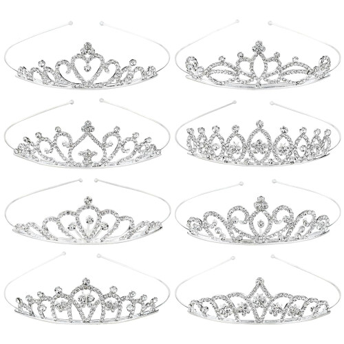 Tiara com Coroa de Strass Prateada - Pacote com 8