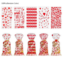 100 Pieces Clear Treat Bags Valentine's Day Heart Pattern with Twist Ties Gift suitable for DIY Gift Bags Candy Bags