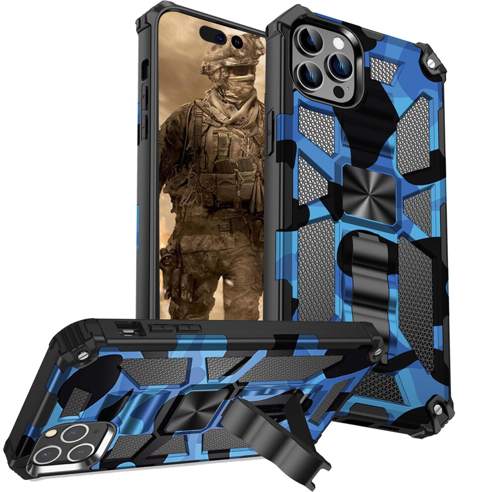 Camouflage Case With Metal Kickstand For Iphone 15 Pro Max – 360 Rotating Ring Stand, Dark Blue 9028731758114
