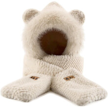 Kapuzenschal für Damen im Winter, niedlicher Bärenschal für Mädchen und Kinder, 3-in-1-Set aus Kunstpelz (Mütze, Schal, Handschuhe) – das