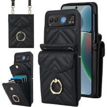 Motorola Razr 40/2023 Wallet Case with RFID Blocking, Ring, Crossbody Strap, Stand & Card Holder – Leather Purse