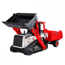 2-in-1 speelgoedauto: kiepwagen en bulldozer, schaal 1:24, rood