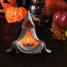 Halloween Decorations Resin Candle Holder Cloak-Witch Lanterns Home Decor Ornaments Art Crafts Tea Light Candleholders, White