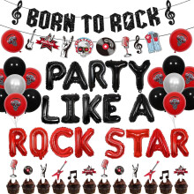 Rock & Roll Birthday Decor: Born to Rock Banner, Party Like a Rock Star Foil Balloons & Cupcake Toppers – Kids & Adults Music Theme