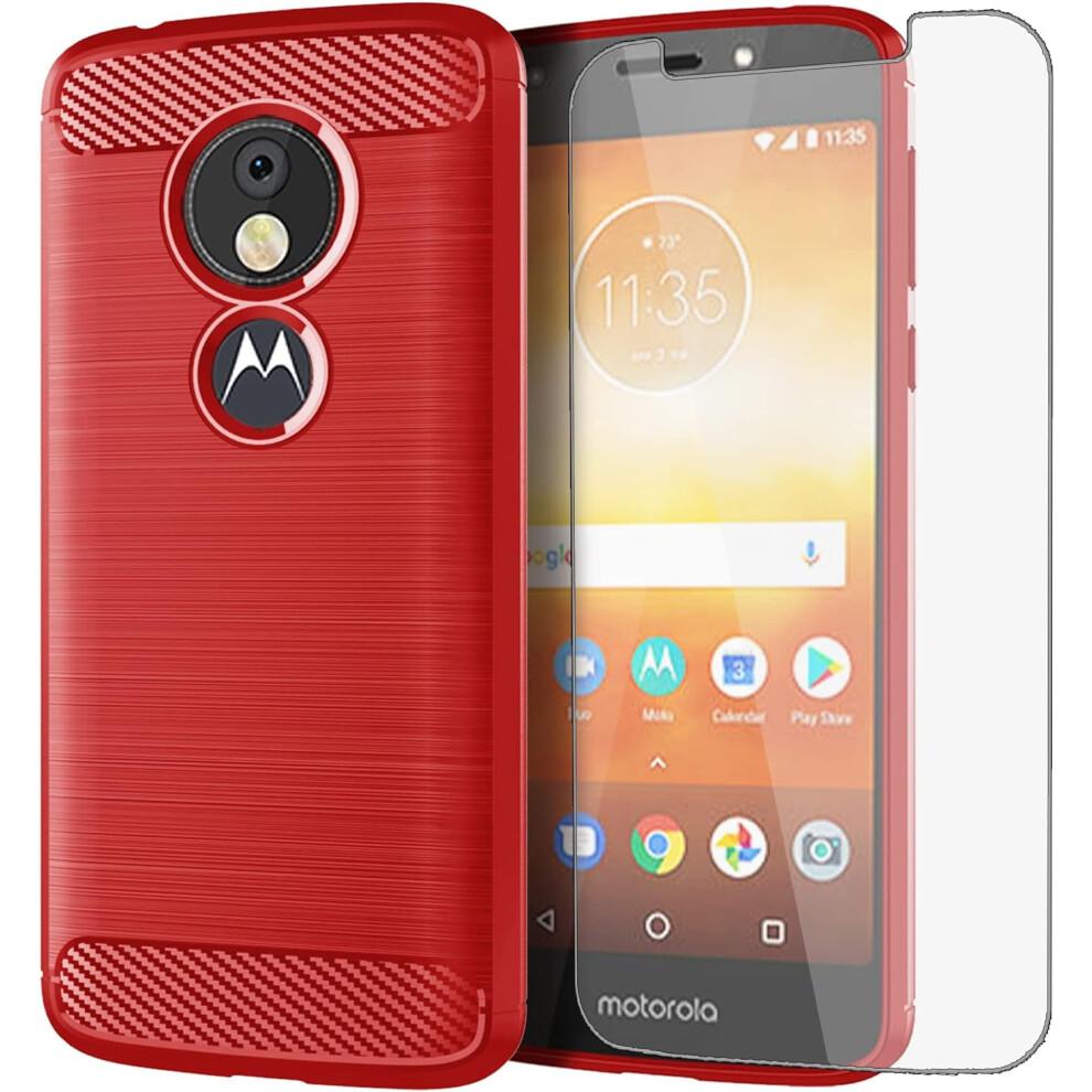 Moto E5 Play/E5 Cruise/5E Go Phone Case With Tempe Glass Screen Protector, Slim Tpu Carbon Fiber Cover Â Compatible With Motorola Motoe5play Red 9028731941684