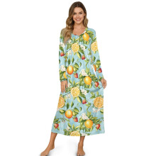 Camisola feminina com botões frontais, vestido pijama confortável de manga comprida, camisola longa e roupão para relaxar/dormir – Tamanho G,