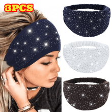 3pcs Rhinestone Wide Headbands Sparkly African Head Wraps Bling Head Scarf Hair Accessories for Women