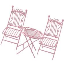 VERDANVERSE Iron Dollhouse Round Table Pink Tiny House Style For Living Room 3Pcs 2.3x2.3x3.5in