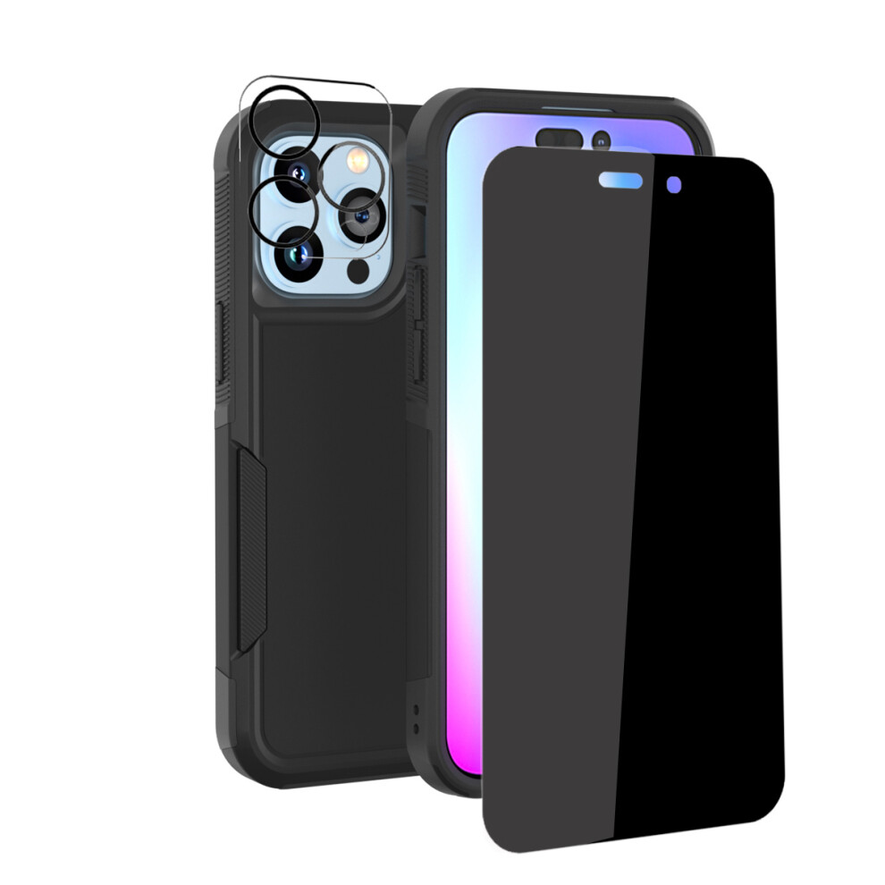 Compatible With Iphone 14 Pro Case + Screen Protector (Anti-Spy Privacy) + Camera Lens Protector, Shockproof Full Coverage Case Black 9028731942155