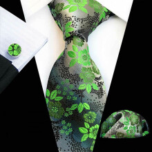 Men's Floral Printed Tie, Pocket Square & Cufflinks Set