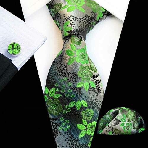 Men's Floral Printed Tie, Pocket Square & Cufflinks Set