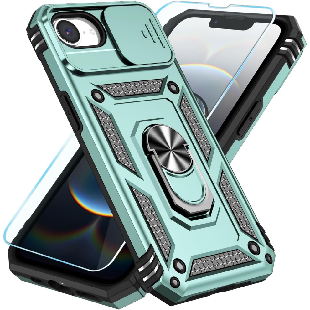 Compatible With Iphone 16E Case: Hd Screen Protector, Slide Camera Cover, Rotated Ring Kickstand, Military-Grade 9028731759036