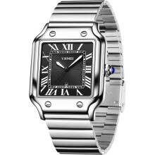 Unisex Square Roman Numeral Silver Watch Stainless Steel