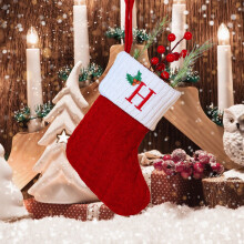 Christmas Stockings with Initials,Knitted Red Green White Embroidered Letter Socks,Mini Alphabet Cable Knit Stockings for Xmas Decor,H