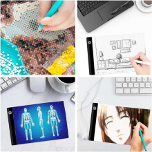 4X A4 LED Light Board, 3 Level Dimmable Brightness USB Power Crafts Light Table for Tracing, Light Drawing Sketch Pad
