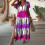Γυναικείο φόρεμα παραλίας, μακρύ, boho, tie-dye, με κοντό μανίκι και V λαιμόκοψη, με 1