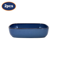 Baking Oven Dish 2pc Set Stoneware Roast Tray Rectangle Reactive Glaze Blue 1.2L