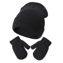 Toddler Knitted Hat & Glove Set, Solid Color, Wool, Compatible with European Styles, Autumn/Winter
