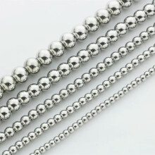 Collana con catena di perline rosario in acciaio inossidabile color argento, per uomo e donna, 6/8/10 mm - Argento - 8 mm - 7,5 pollici